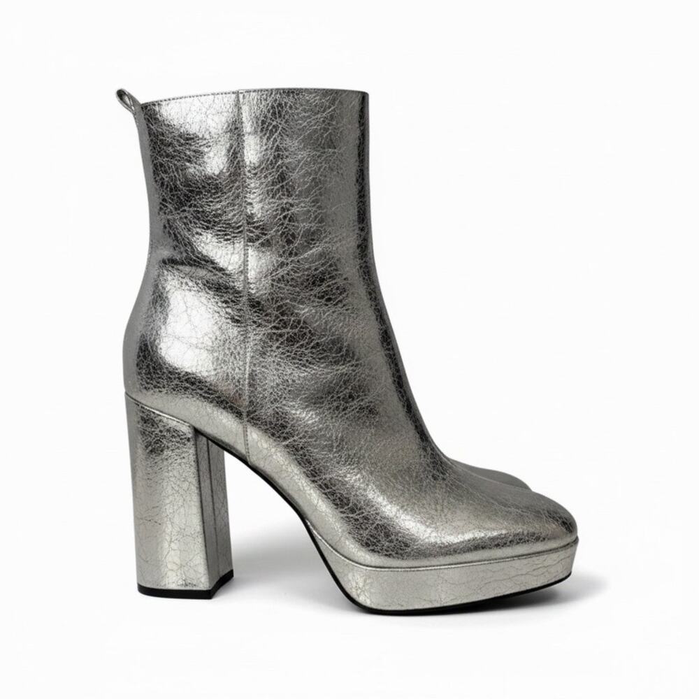REPORT Joaquin Silver Metallic Platform Boots Women's Chunky Block Heel Sz 10